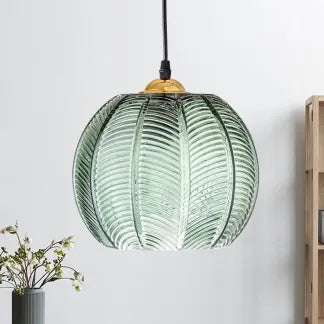 Pendelleuchte Grün Blätter Glas Esstisch 1 Flammig Ø15CM