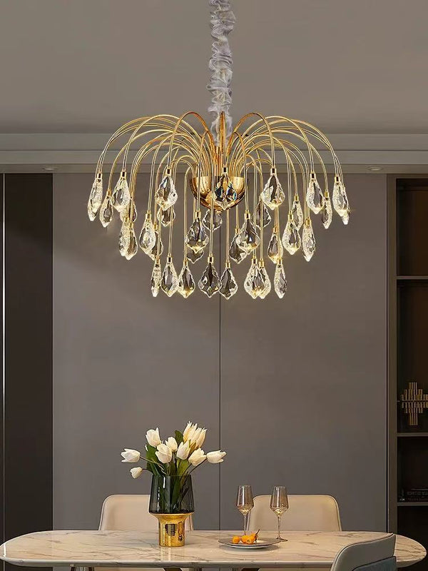 Trauerweide Art Deco Kristall Natur Kronleuchter Gold