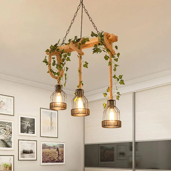 Pendelleuchte Seil Holz Landhausstil Balken E27