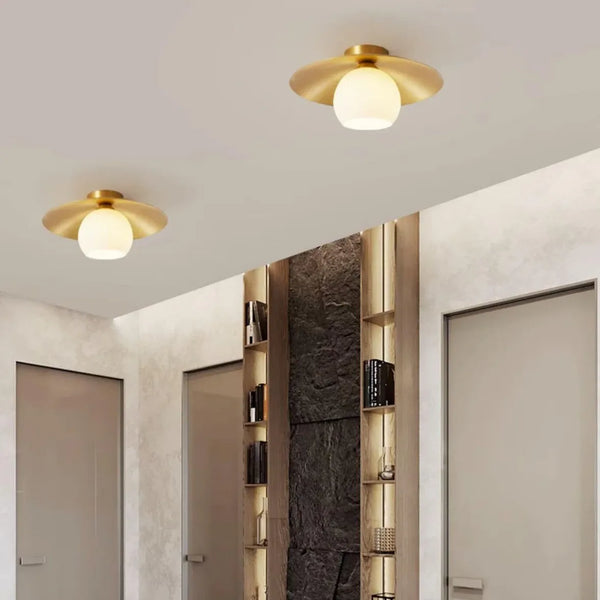 Opalglas Gold Deckenleuchte Modern LED Flur