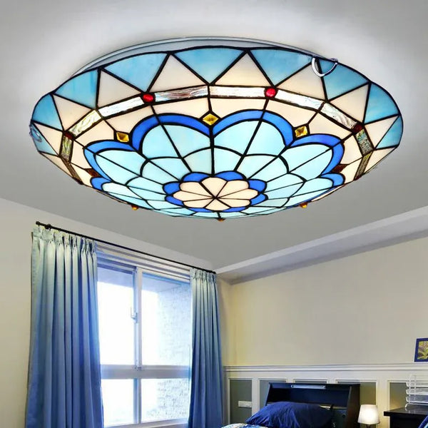Blaue Glas Deckenlampe Tiffany Rund Schlafzimmer E27