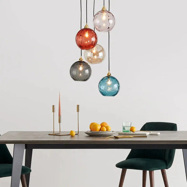 Pendelleuchte Glas Bunt Kugel Minimalistische E27 1 Flammig