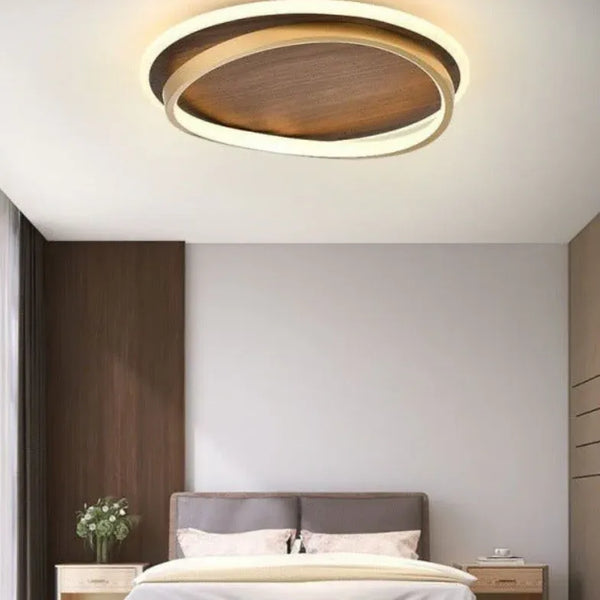 Gold Holz Rund Deckenleuchte Modern LED