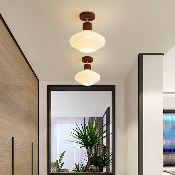 Opalglas Japanische Holz Deckenleuchte Flur LED