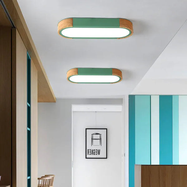 Oval Holz Lang Skandinavisch Deckenleuchte LED Panel