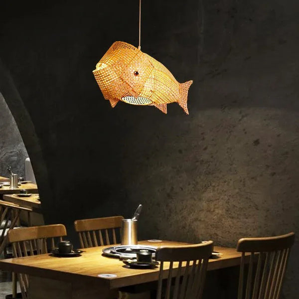 Fisch Lampe Bambus Rattan Japandi Pendelleuchte 70CM Lang
