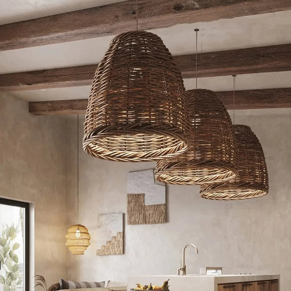 Pendelleuchte Korbgeflecht Rattan Boho E27 1 Flammig