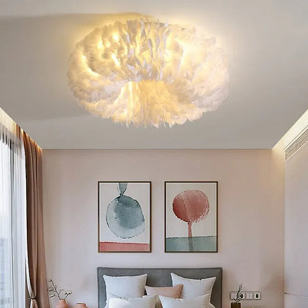 Deckenlampe Mit Federn Boho Weiß Schlafzimmer
