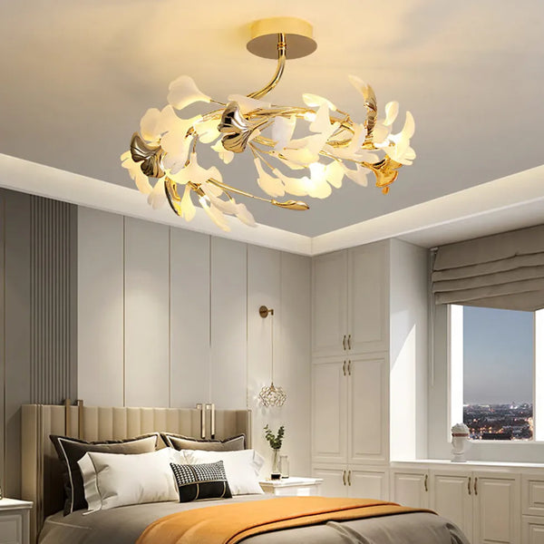 Deckenleuchte Blätter Ausgefallene Gold Schlafzimmer G9