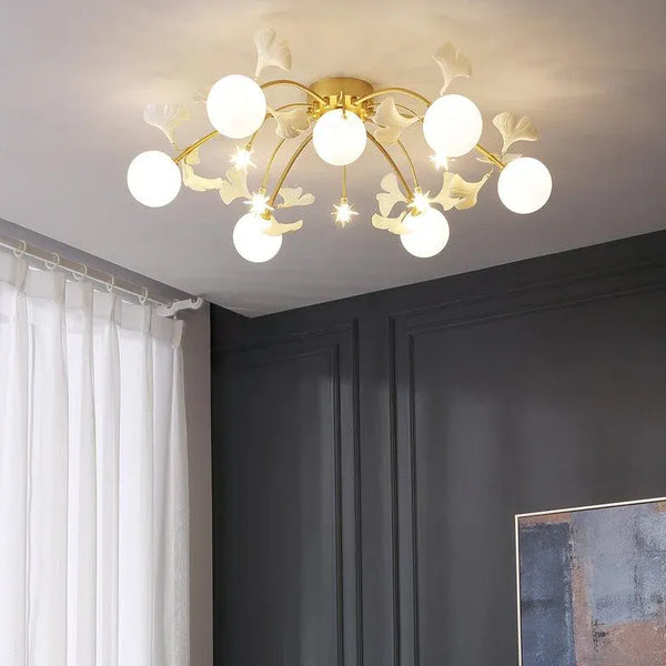 Opalglas Mehrflammig Gold Deckenleuchte Landhausstil Wohnzimmer