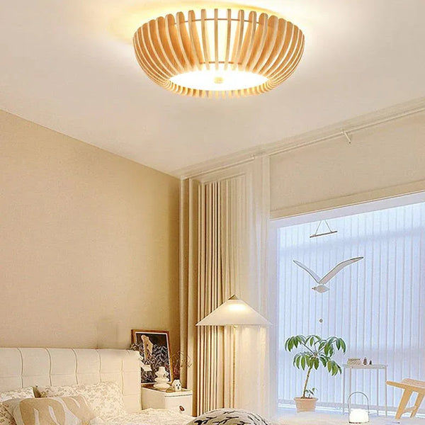 Rund Natur Holz Deckenleuchte Schlafzimmer LED