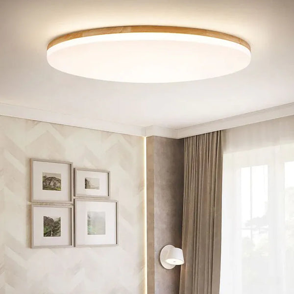 Rund Holz Panel Skandinavisch Deckenleuchte Wohnzimmer LED