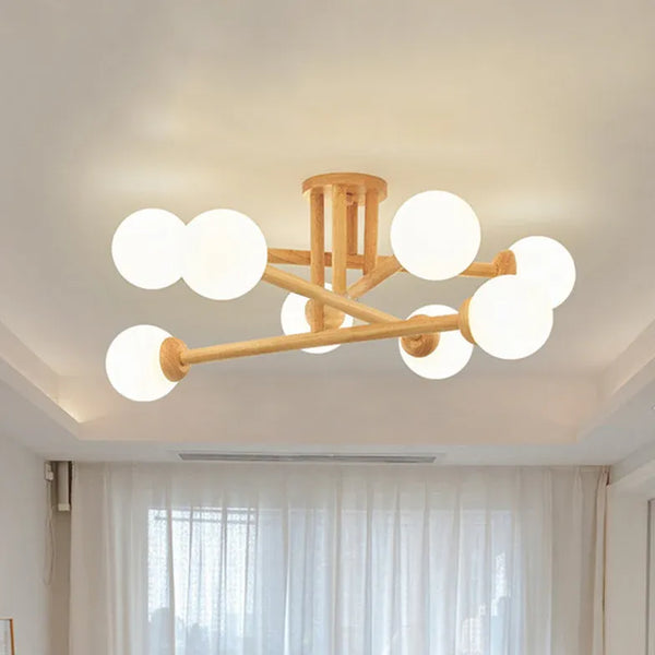 Deckenleuchte 8 Flammig Asymmetrische Skandinavisch Holz Kugel