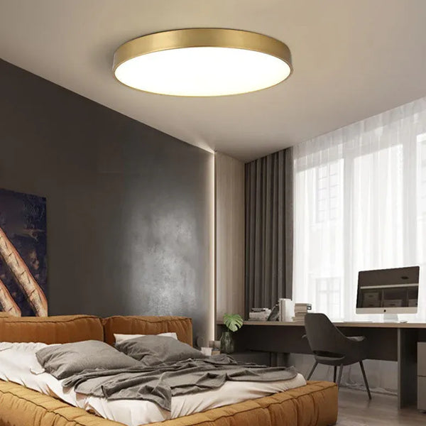 Gold Rund Flach Deckenleuchte Dimmer Modern