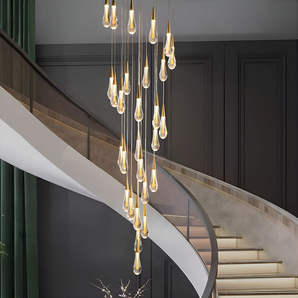 Gold Tropfen Spirale Mehrflammig LED Treppenhaus Kronleuchter