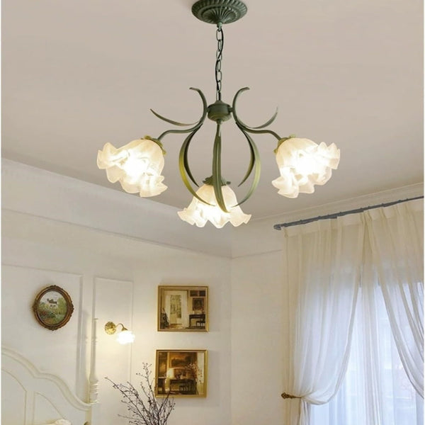 Maiglöckchen Grün Wohnzimmer Metall LED Jugendstil Kronleuchter